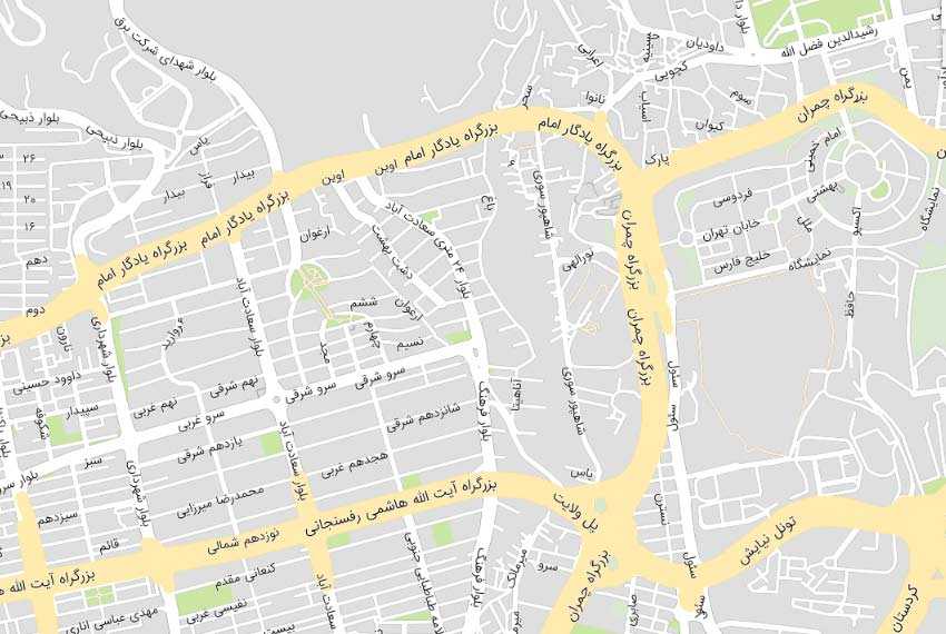 نقشه هوایی 24 متری سعادت آباد